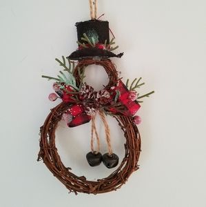 Rustic Stick Wreath Snowman Ornament